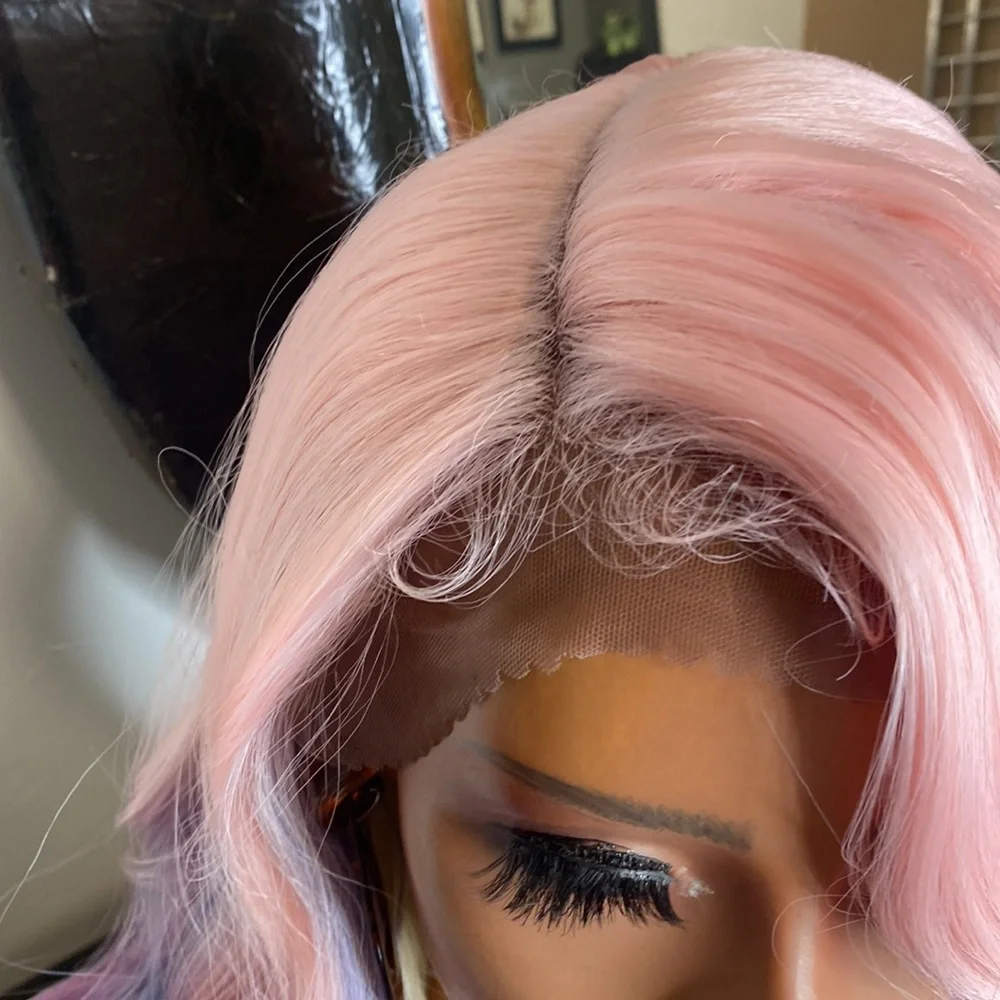 MINAJ| LONG BODY WAVE PINK TO LAVENDER DEEP SIDE PART LACE FRONT WIG - Picture 4 of 6